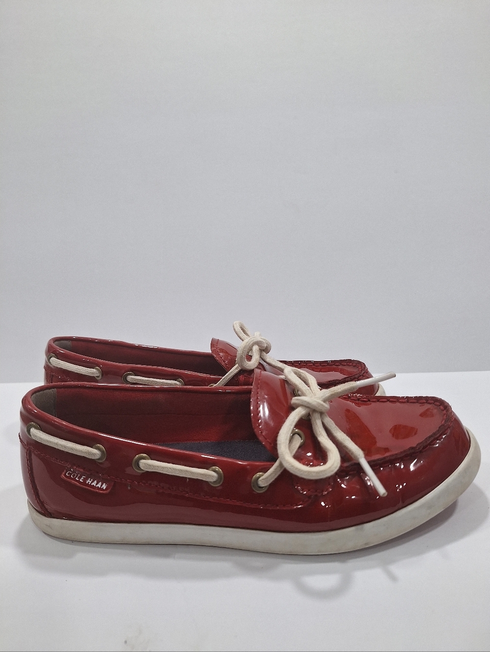 Cole Haan Women  Patent Red Leather Moccasin Boat Shoes- Size 6.5B